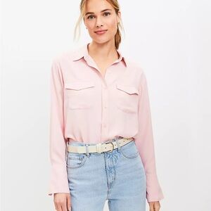 LOFT Pink Petite Wide Cuffed Utility Shirt - Size MP